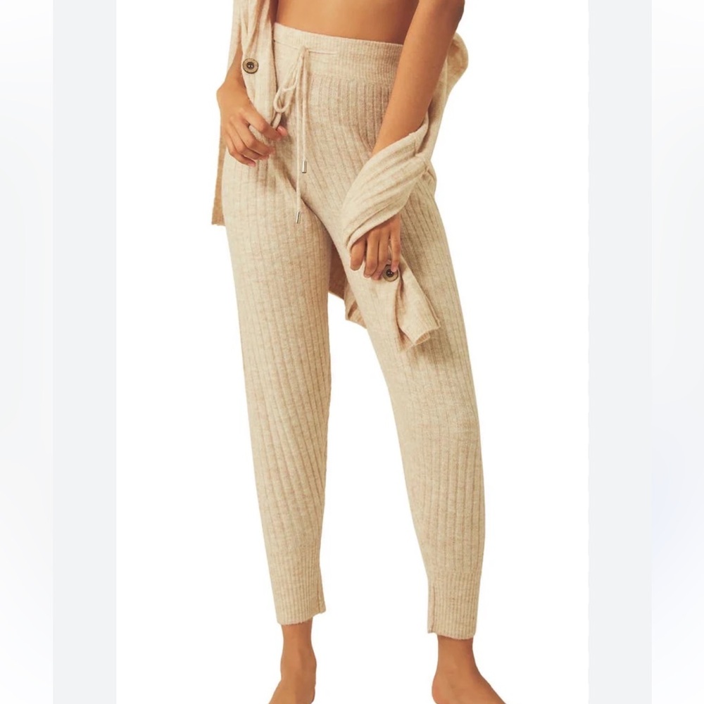 Free People Cream Rib Knit Around The Clock Jogger Pants